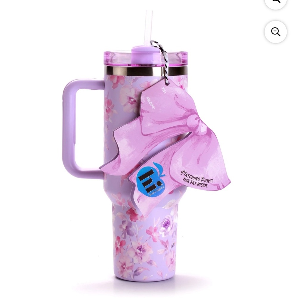 Hi Peach Lane Lavender Floral Insulated Travel Mug with Straw NWT - Picture 3 of 5